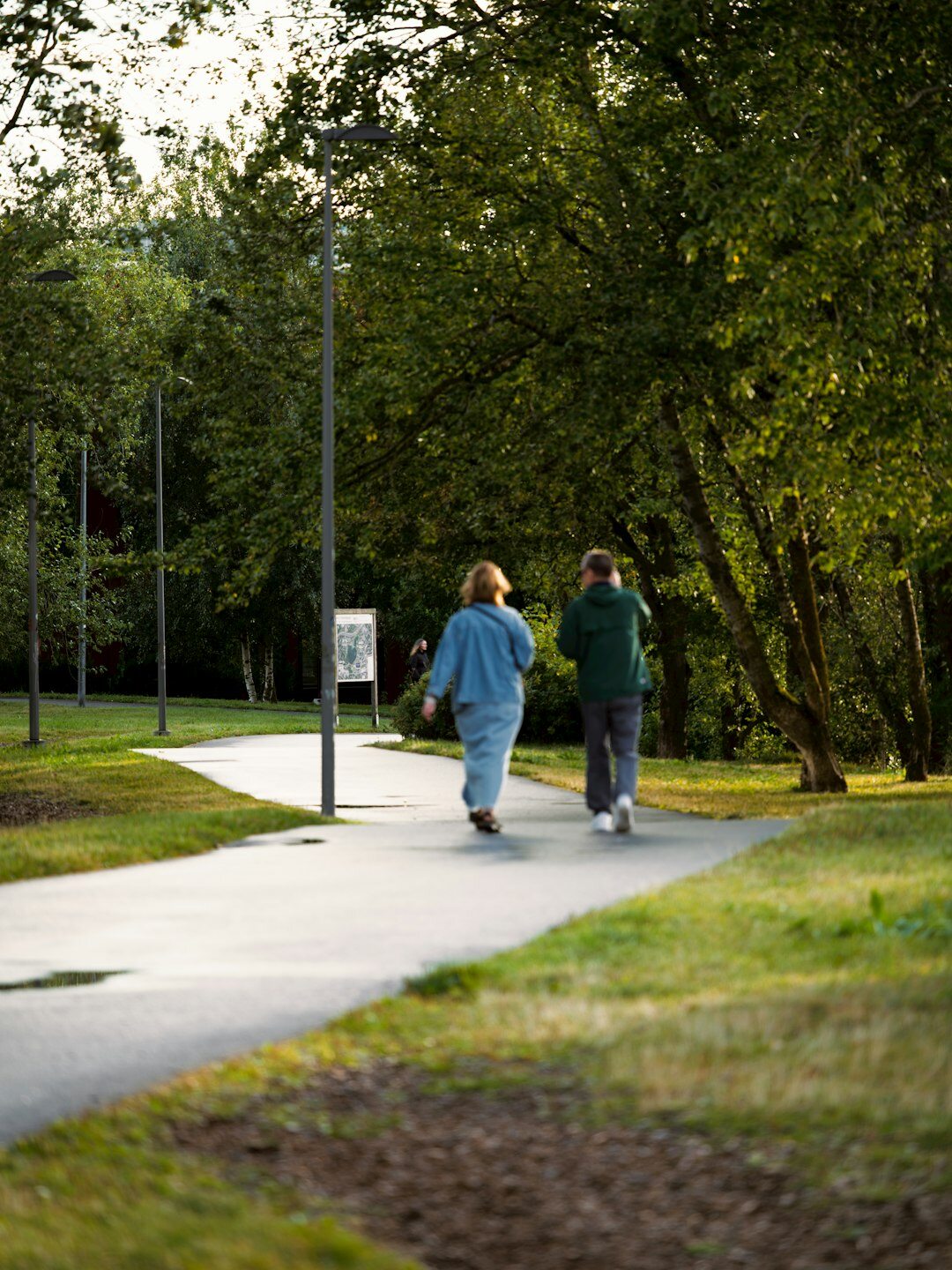 elderly couple walking in park